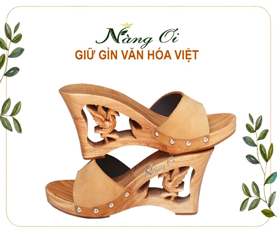 guốc mộc cho nữ cao 10cm làm từ gỗ xoan cao cấp